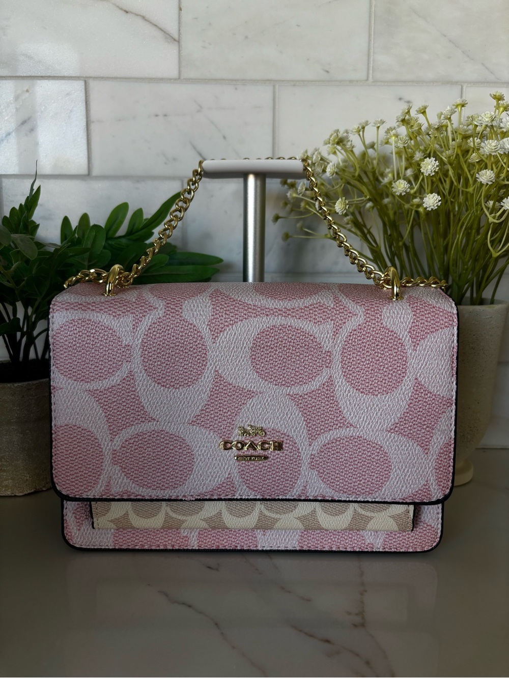 Coach Pink Signature Canvas Chain Shoulder Bag with Gold Hardware SEND OFFERS !!